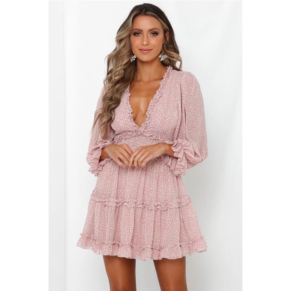 Pink Chiffon Ruffle Open Back Mini Dress - Picture 4 of 8